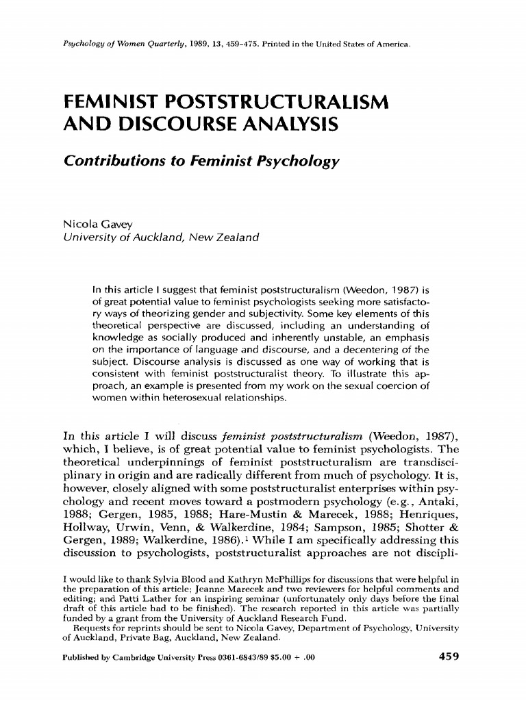 Feminist Poststructuralism and Discourse PDF Gender Studies Feminism