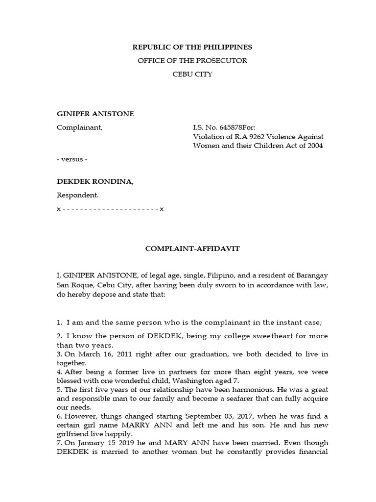 Complaint Affidavit Vawc Economic Abuse | PDF | Social Institutions ...