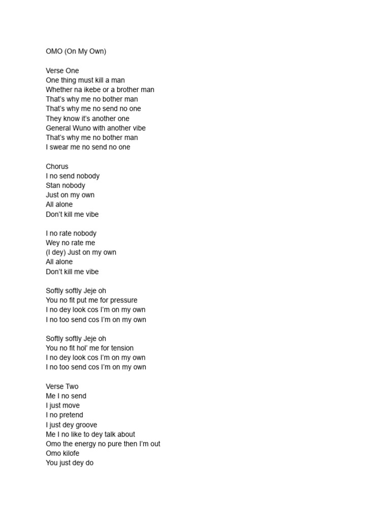 OMO (On my Own) Lyrics PDF