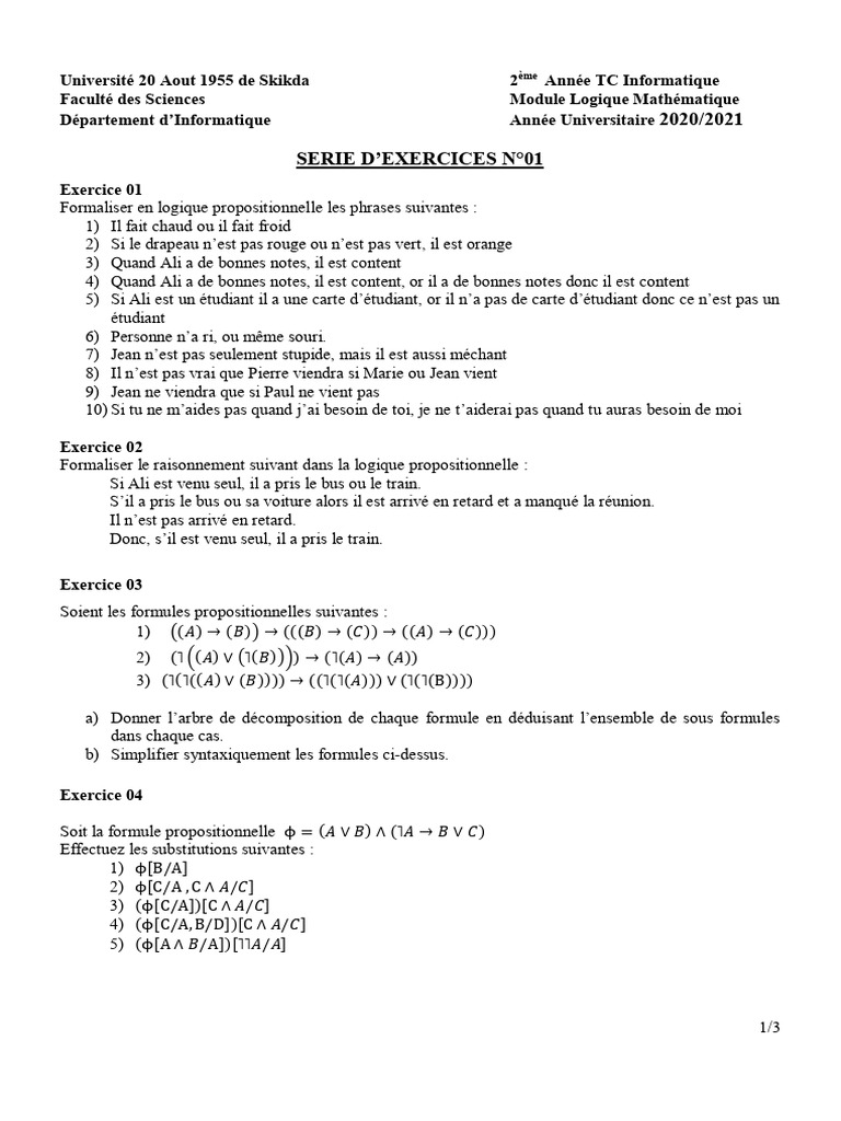 Exercices de logique mathématique en informatique | PDF | Métalogique ...