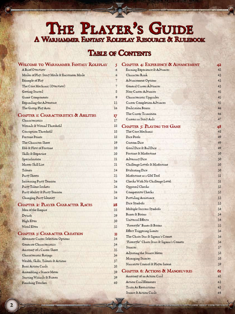 Wfrp Playerguide Contents Pdf Role Playing Games Gaming