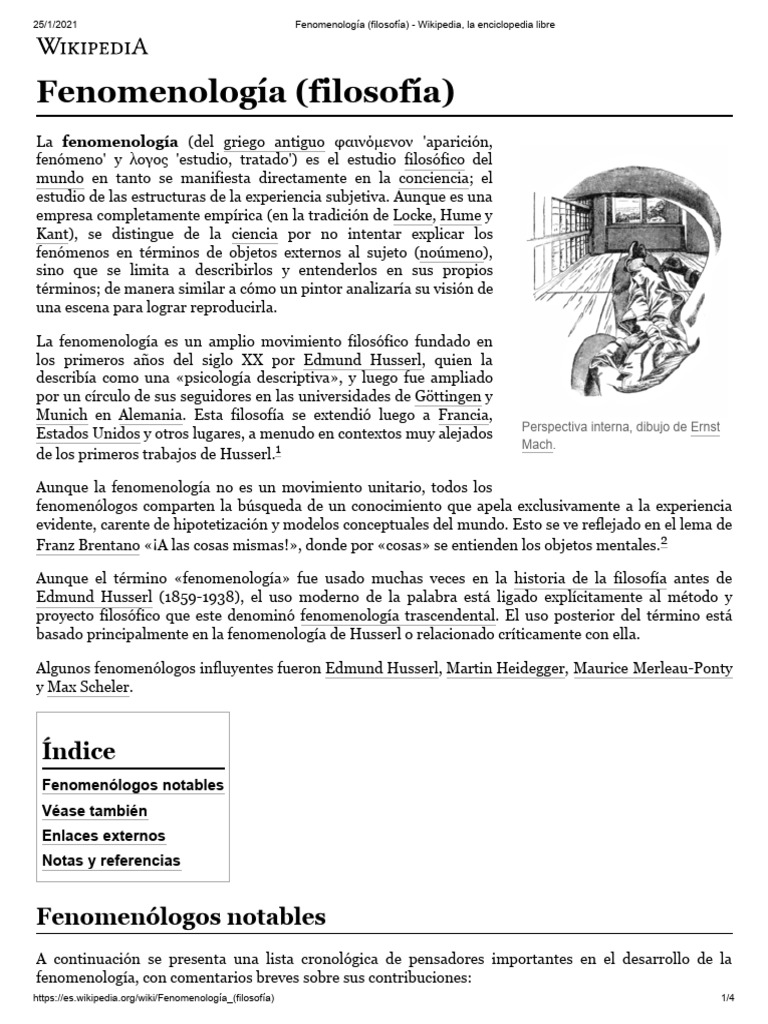 Fenomenología (Filosofía) Wikipedia, La Enciclopedia Libre PDF