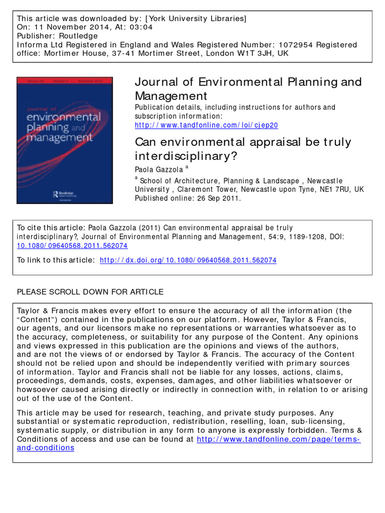 Environmental Planning and Management PDF Interdisciplinarity Science