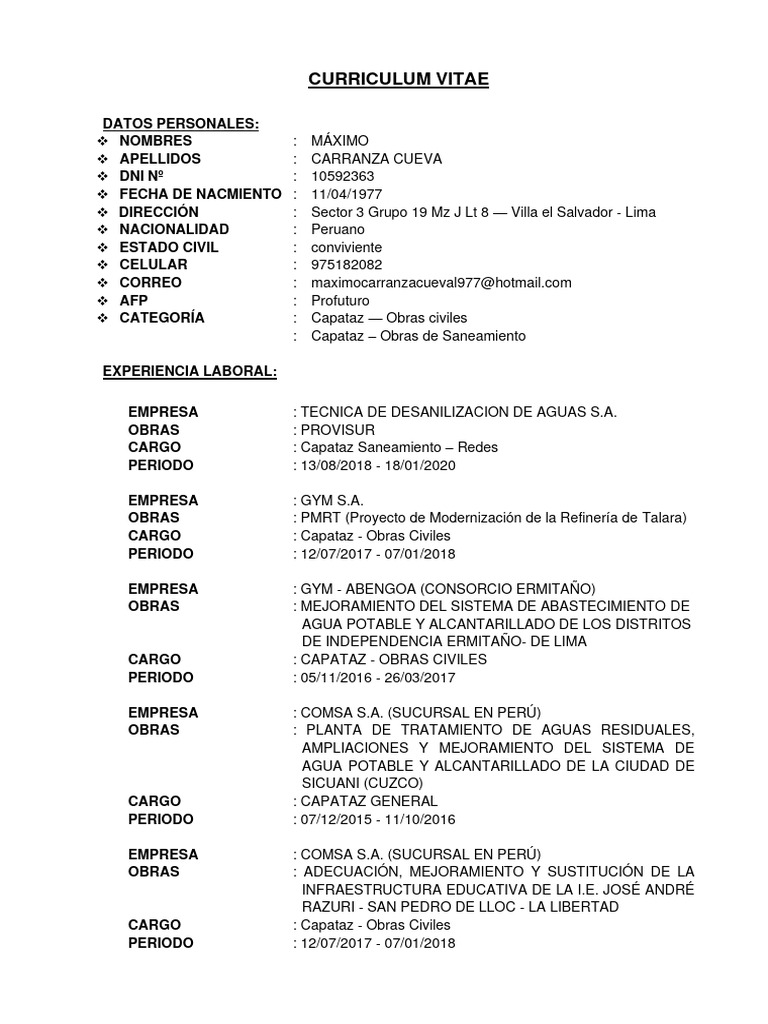CV+ Certificados Maximo | PDF | Alcantarillado | Gestión de residuos