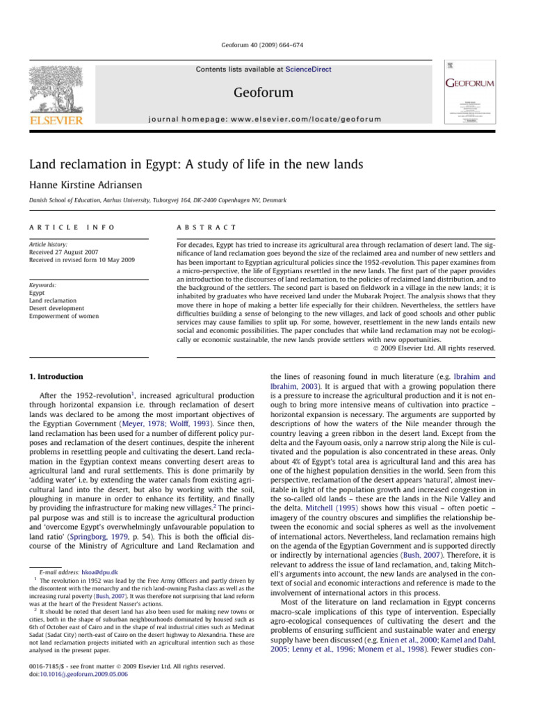 Land Reclamation in Egypt | PDF | Egypt | Qualitative Research