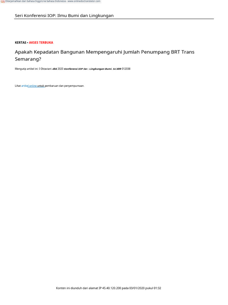 Pengaruh Kepadatan Bangunan pada Penumpang BRT | PDF | Teknologi & Rekayasa