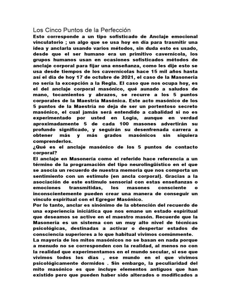 Los Cinco Puntos de La Perfección | PDF | Masonería | calvinismo