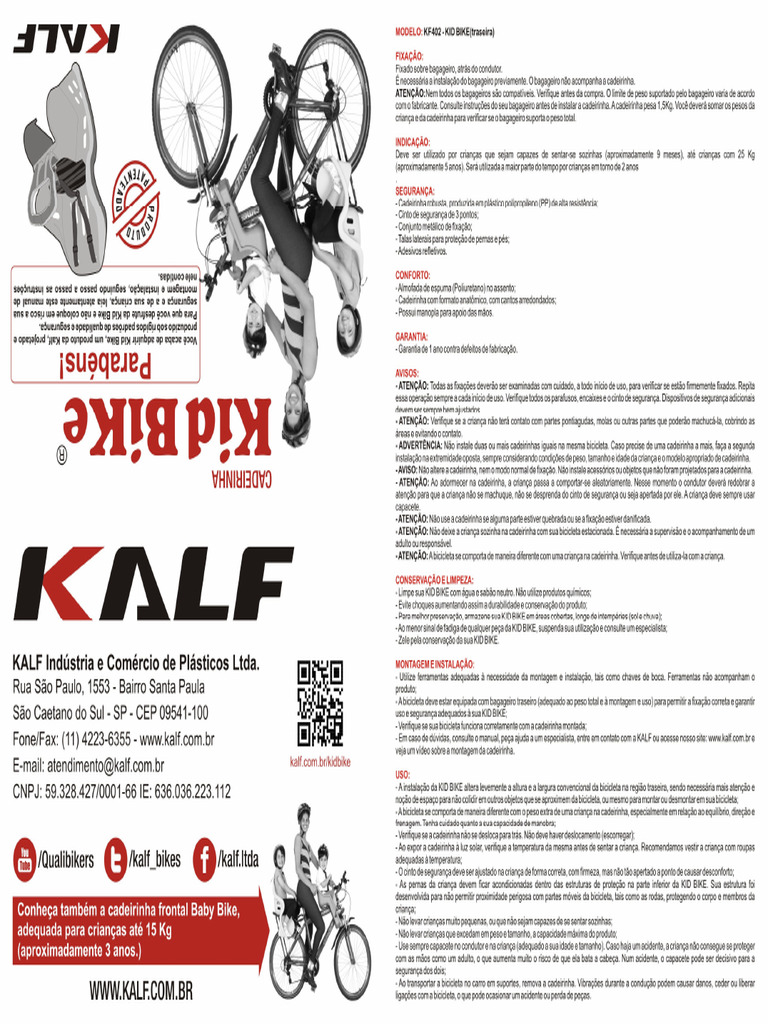 Manual Cadeirinha Kid Bike PDF | PDF