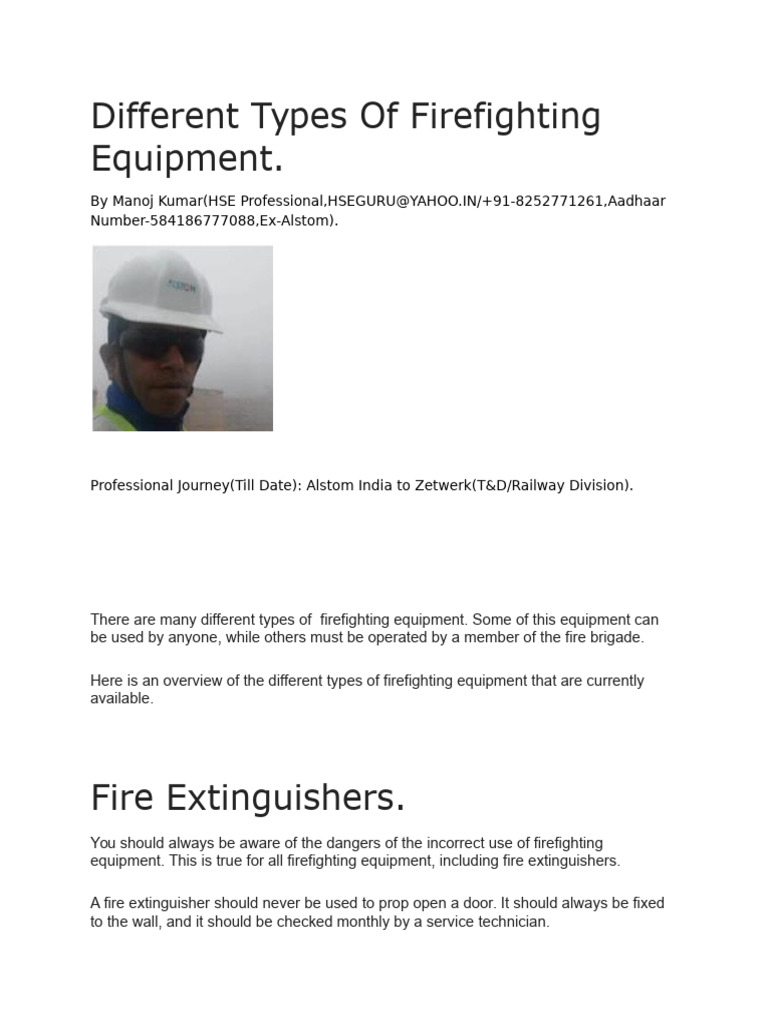 Different Types of Firefighting Equipment. PDF Firefighting Fires