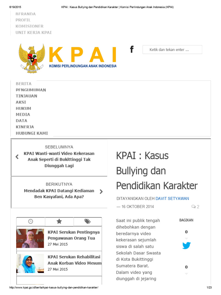 KPAI - Kasus Bullying Dan Pendidikan Karakter - Komisi Perlindungan ...
