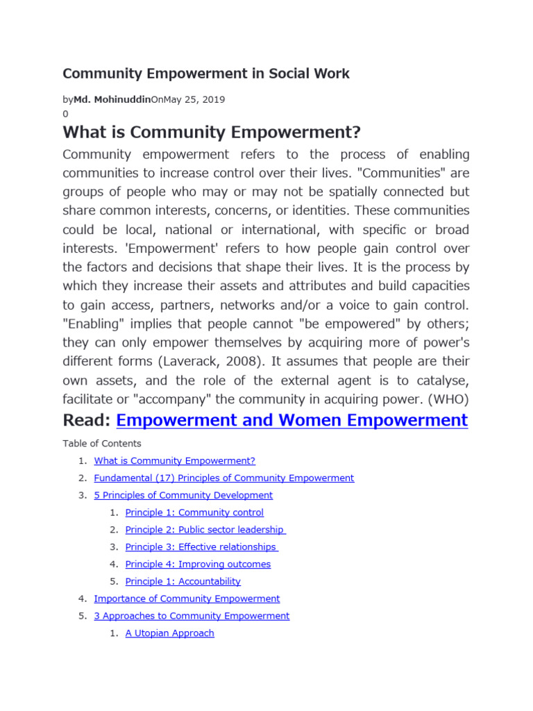 Community Empowerment In Social Work Pdf Empowerment Community