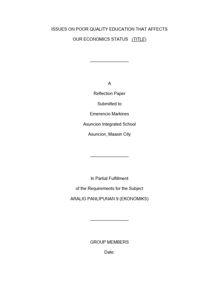 Cover Page Reflection Paper 1 PDF