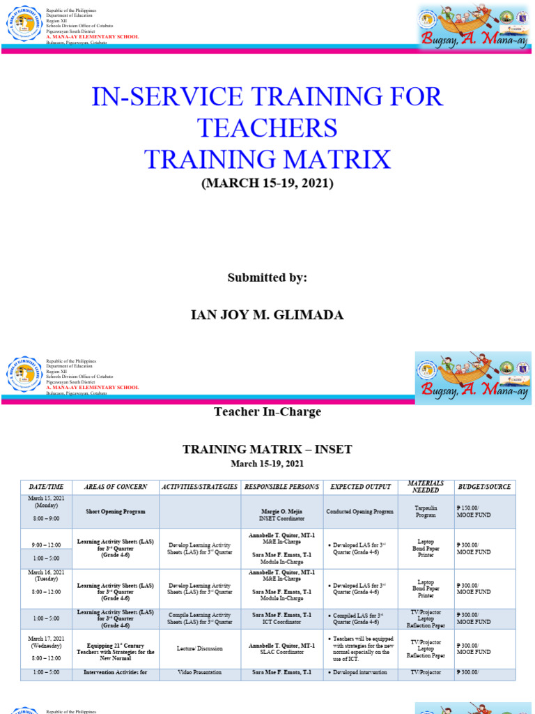 Inset Training Matrix 2021 | PDF | Teaching | Human Communication