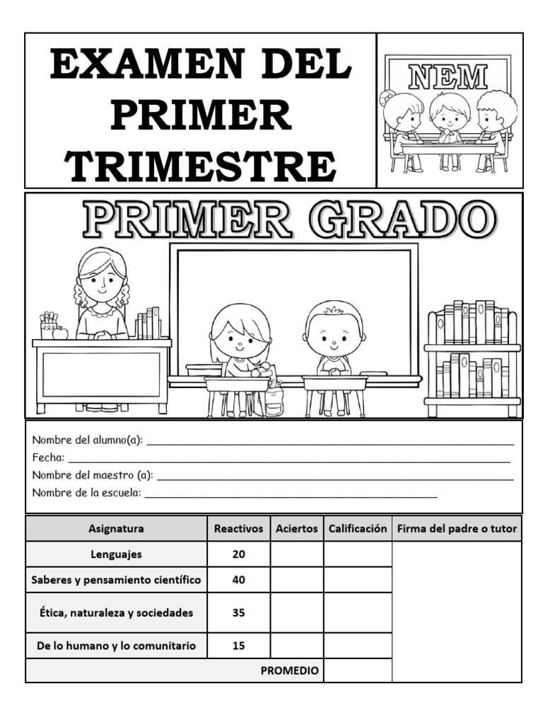 Examen Primer Trimestre Primer Grado | PDF | Artes del Lenguaje y ...