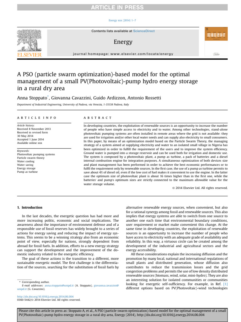 A PSO (Particle Swarm Optimization) - Based Model For The Optimal | PDF ...