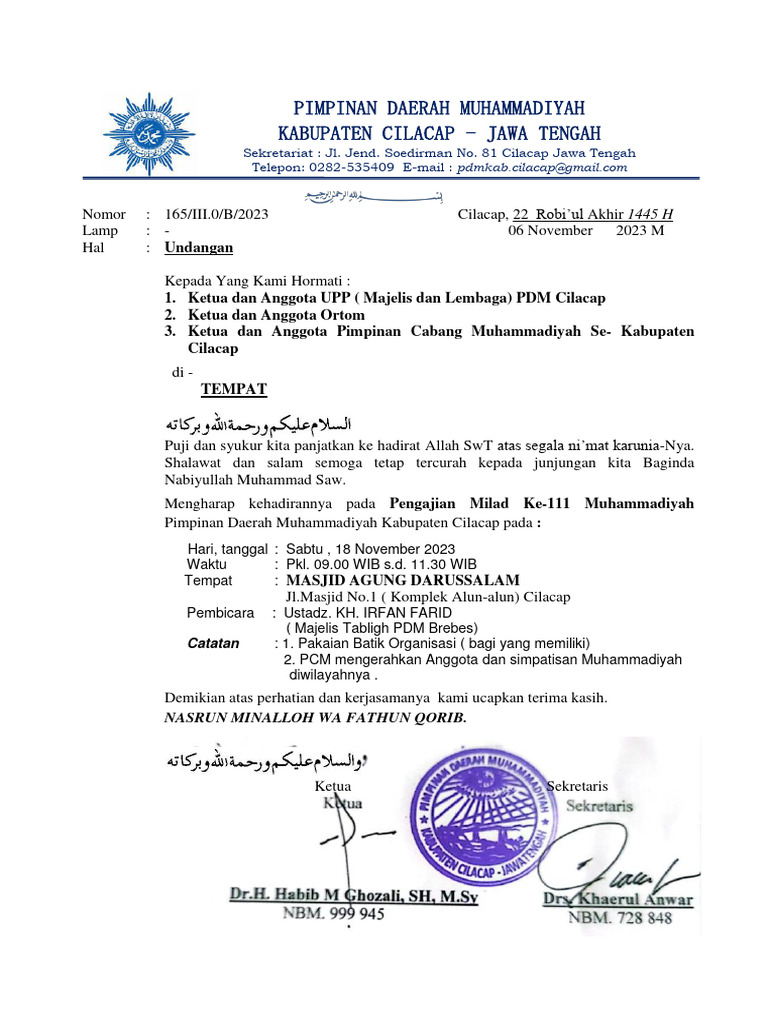 165. Undangan Pengajian Milad ke 111 | PDF