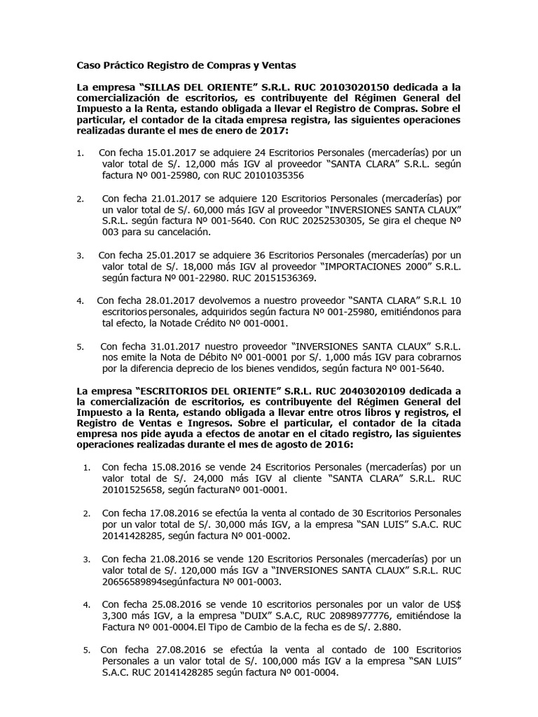 CASO PRÁCTICO - REGISTRO DE COMPRAS Y VENTAS | PDF | Economias | Business