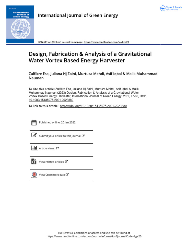 Design Fabrication Analysis of A Gravitational Water Vortex Based ...