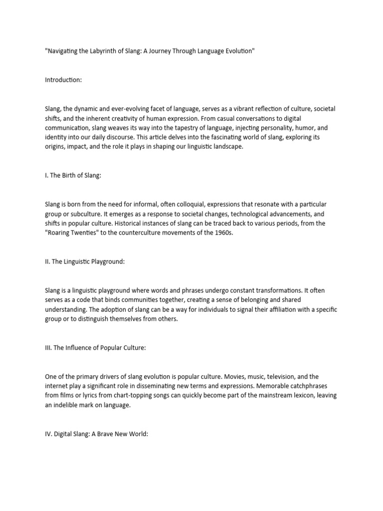 Navigating The Labyrinth of Slang A Journey Through Language Evolution  PDF  Slang  Linguistics