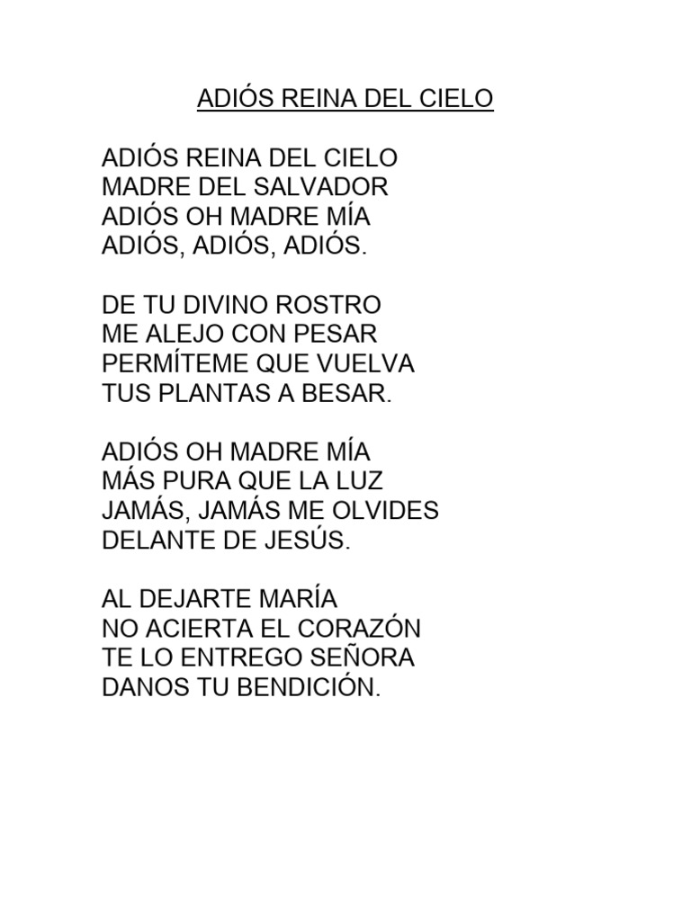 Adiós Reina del Cielo: Letra y Alabanza | PDF