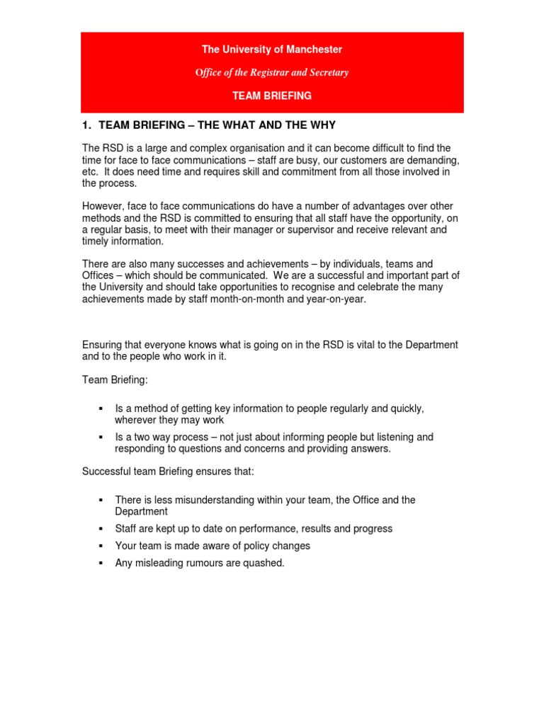 Example Team Briefing Guide Brief (Law) Employment