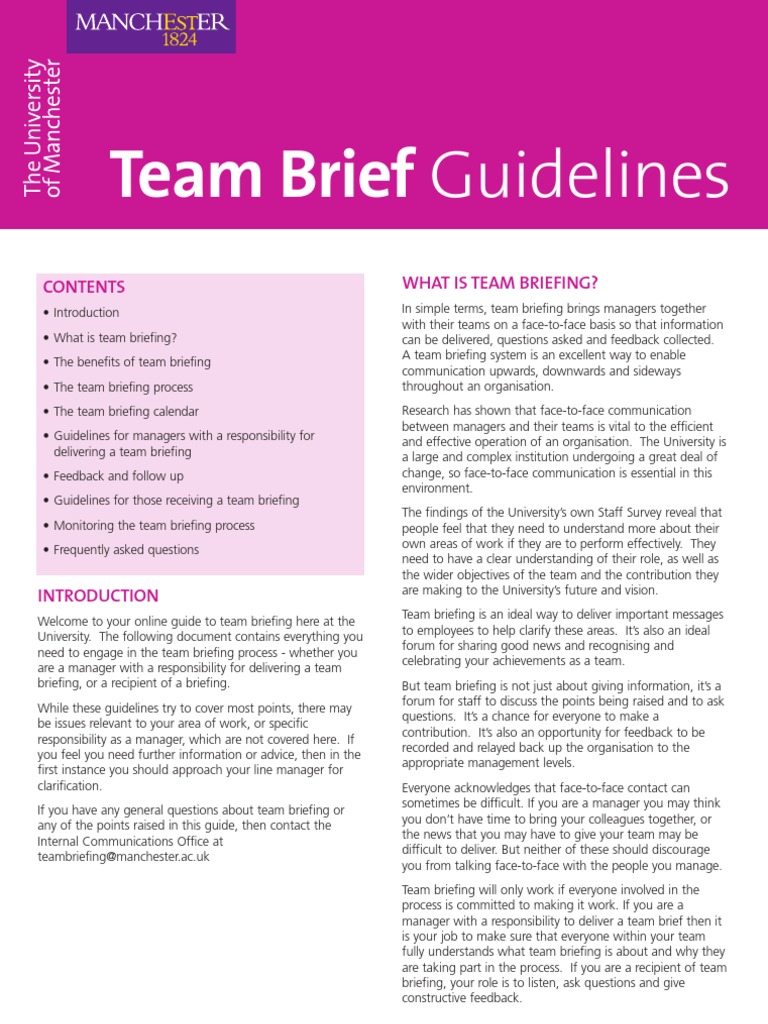 Team Briefing Guidelines MU Brief (Law) Communication