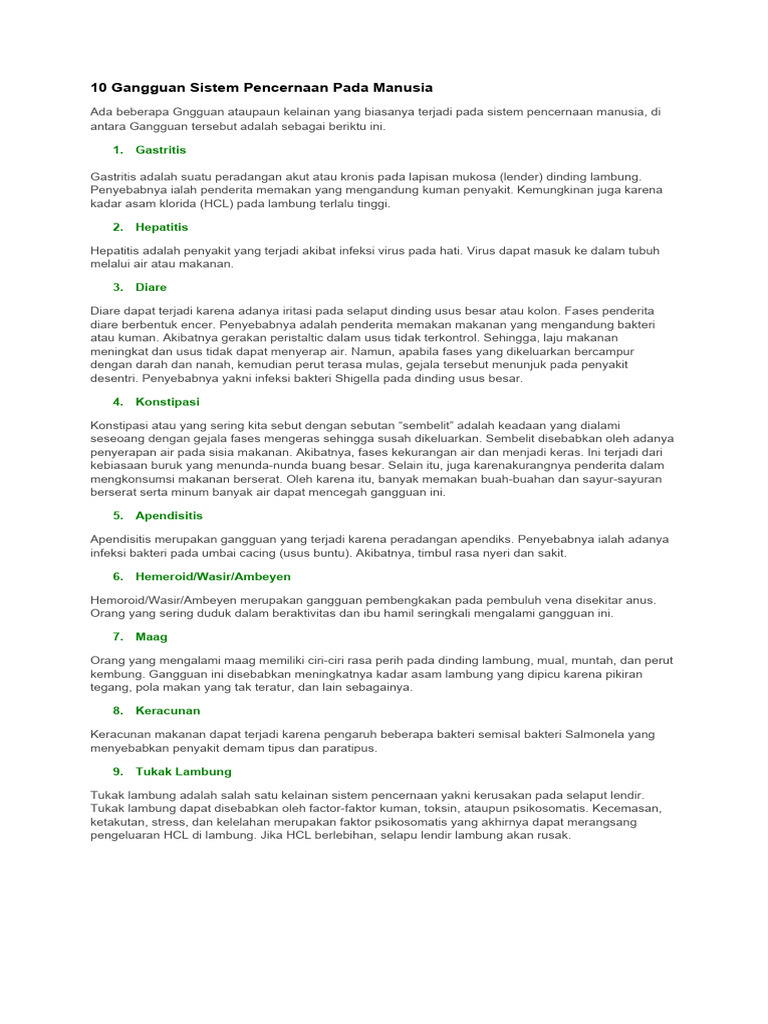 10 Gangguan Sistem Pencernaan Pada Manusia | PDF