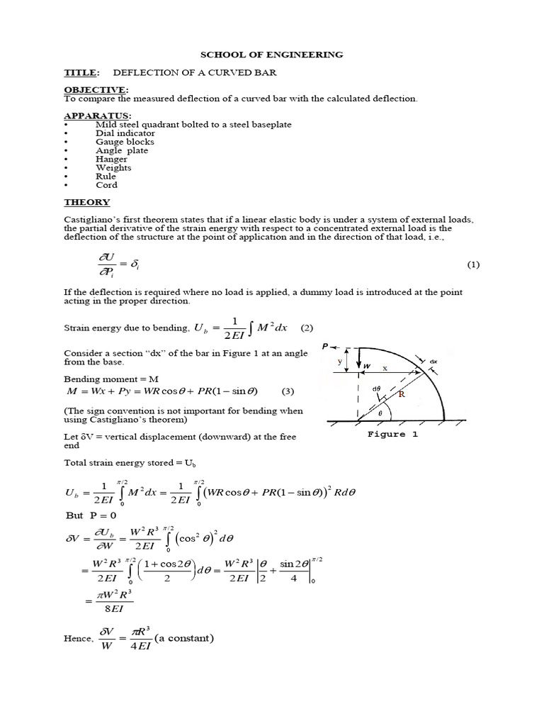 Deflection of A Curved Bar PDF Bending Applied And
