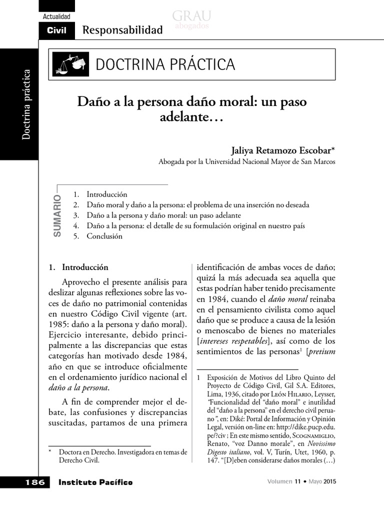 Daño a la Persona y Daño Moral en Derecho | PDF | Daños y perjuicios ...