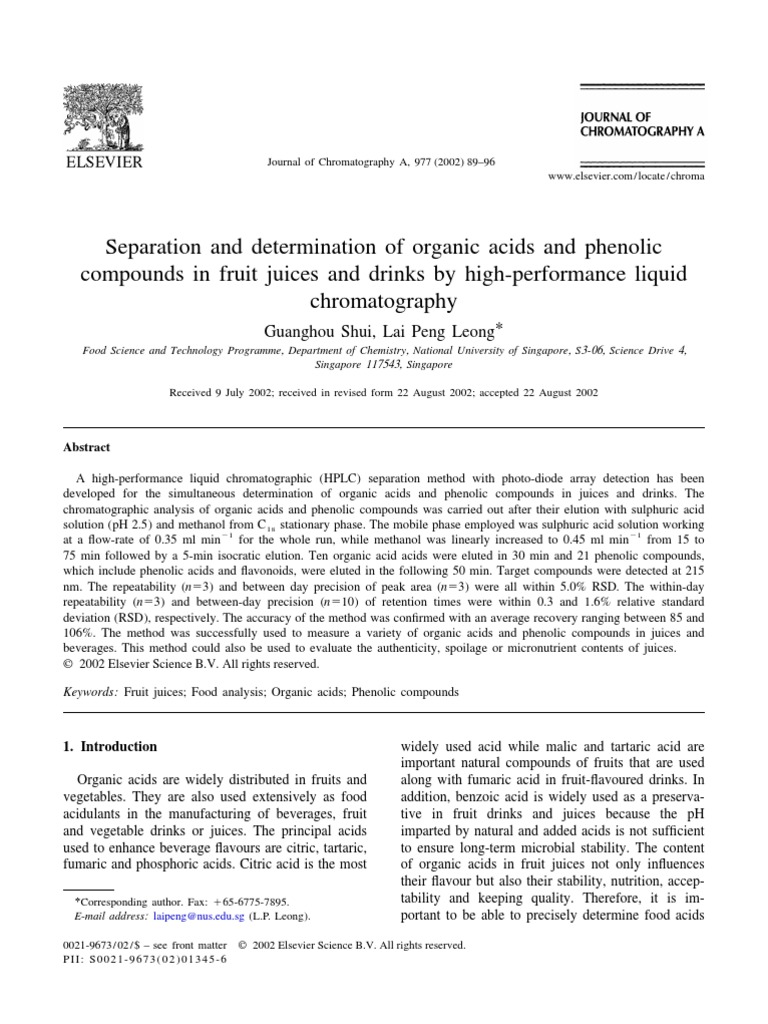 HPLC Method for Organic Acids in Juices | PDF | High Performance Liquid ...