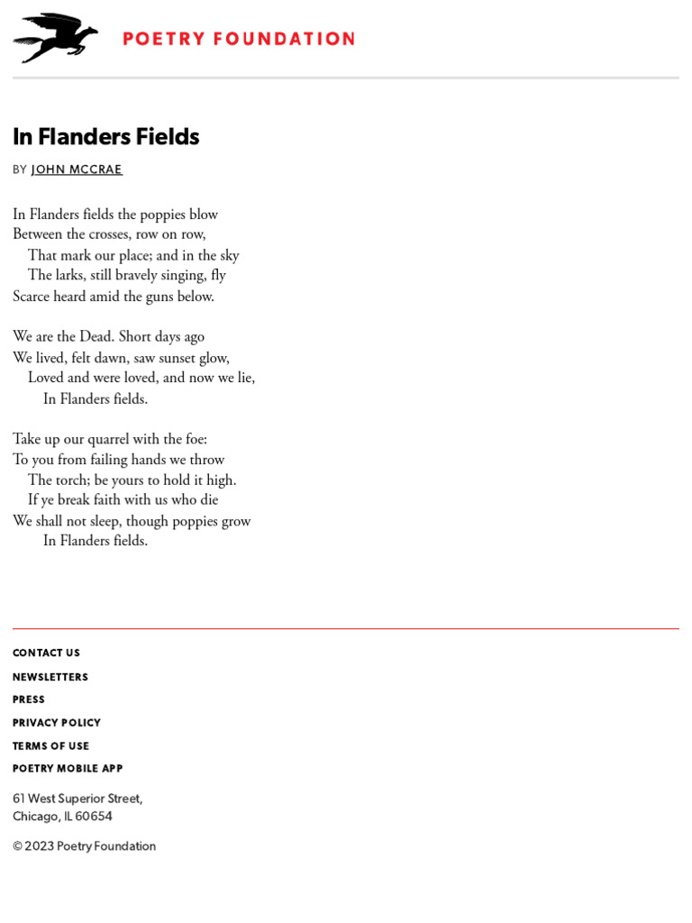 In Flanders Fields by John McCrae Poetry Foundation PDF
