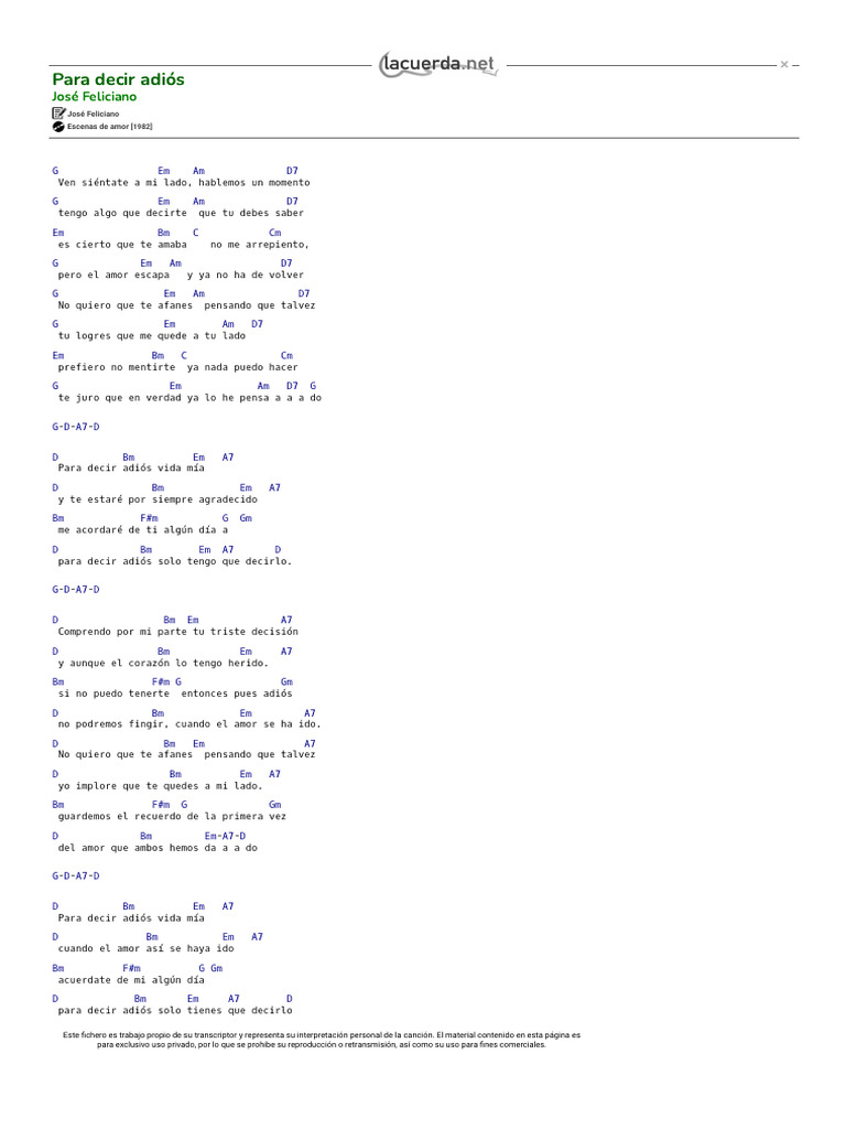Letra Y Acordes De Para Decir Adiós Pdf