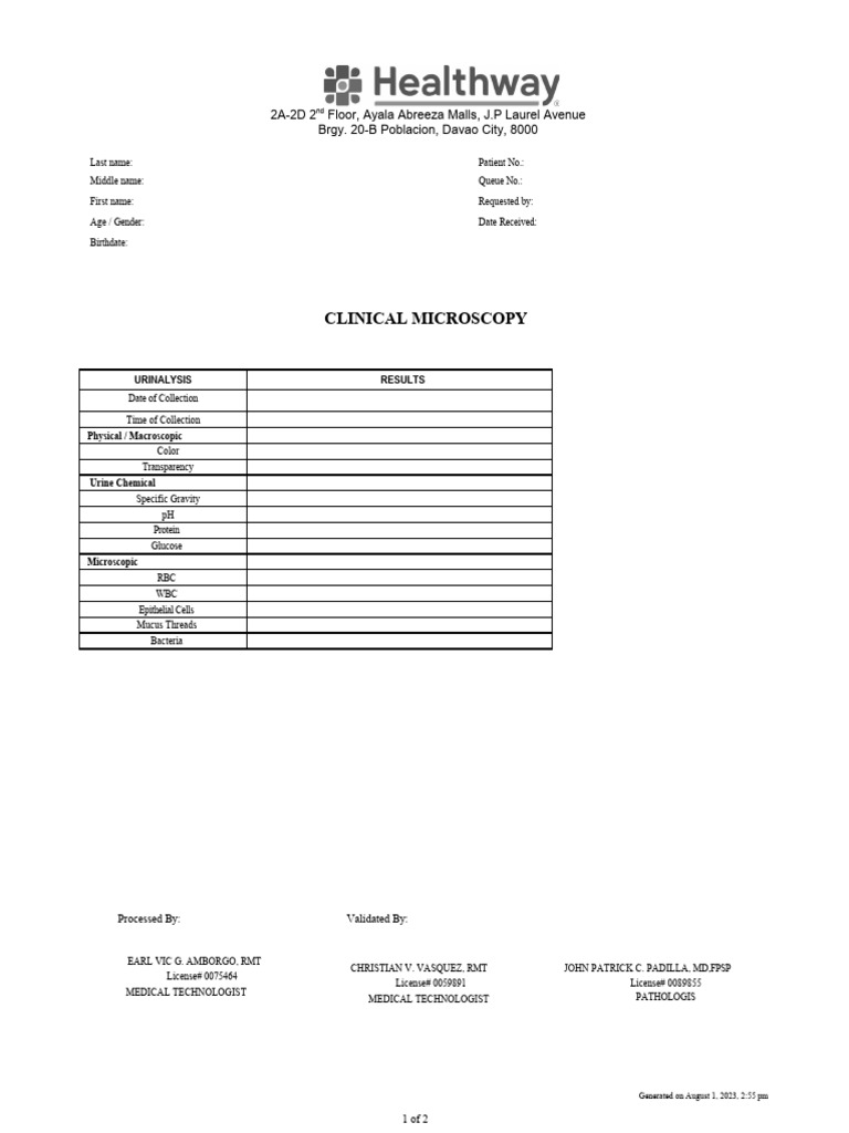 Urinalysis Results Davao City | PDF