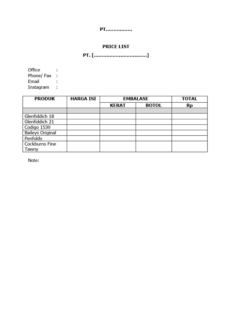 Price - List (1) Contoh Table | PDF