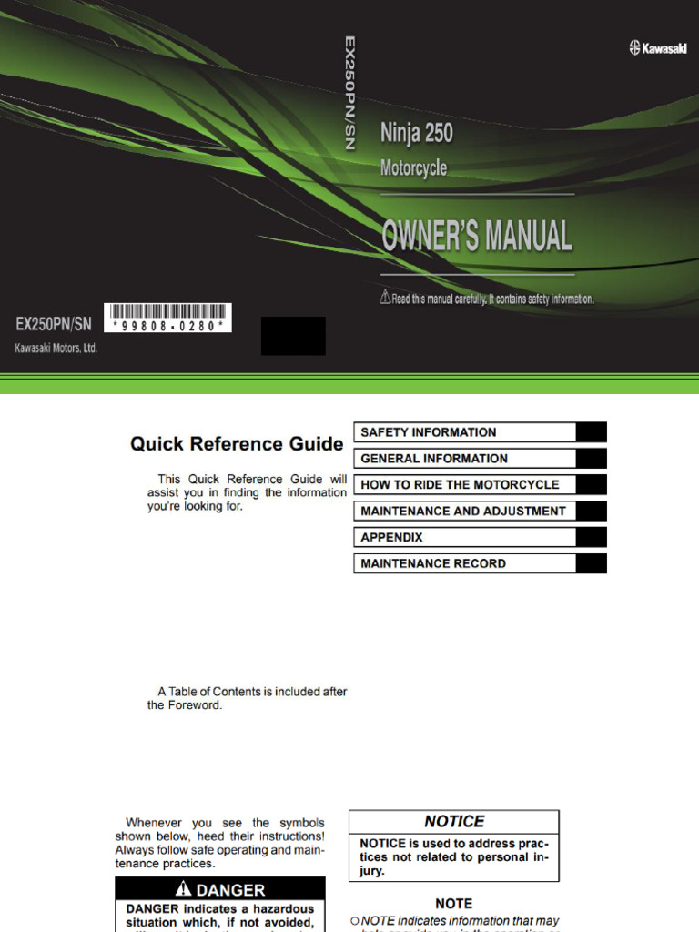 Owners Manual - NINJA 250 (EX250P) | PDF