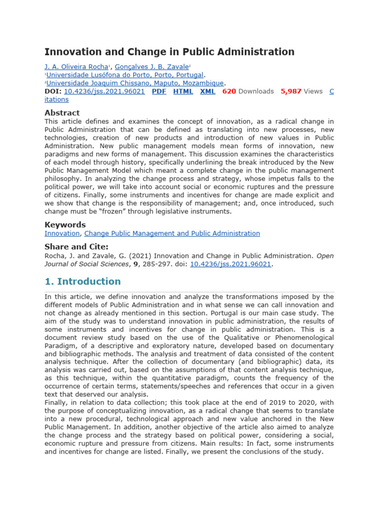 Innovation and Change in Public Administration | PDF | Public ...