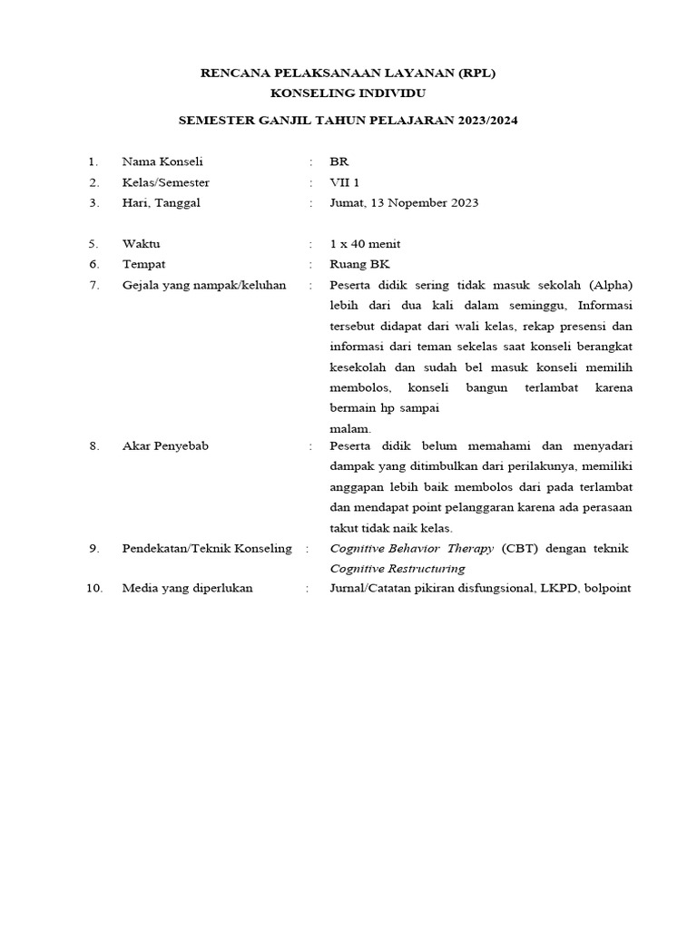 RPL Konseling Individu untuk Siswa Terlambat | PDF | Karier & Perkembangan
