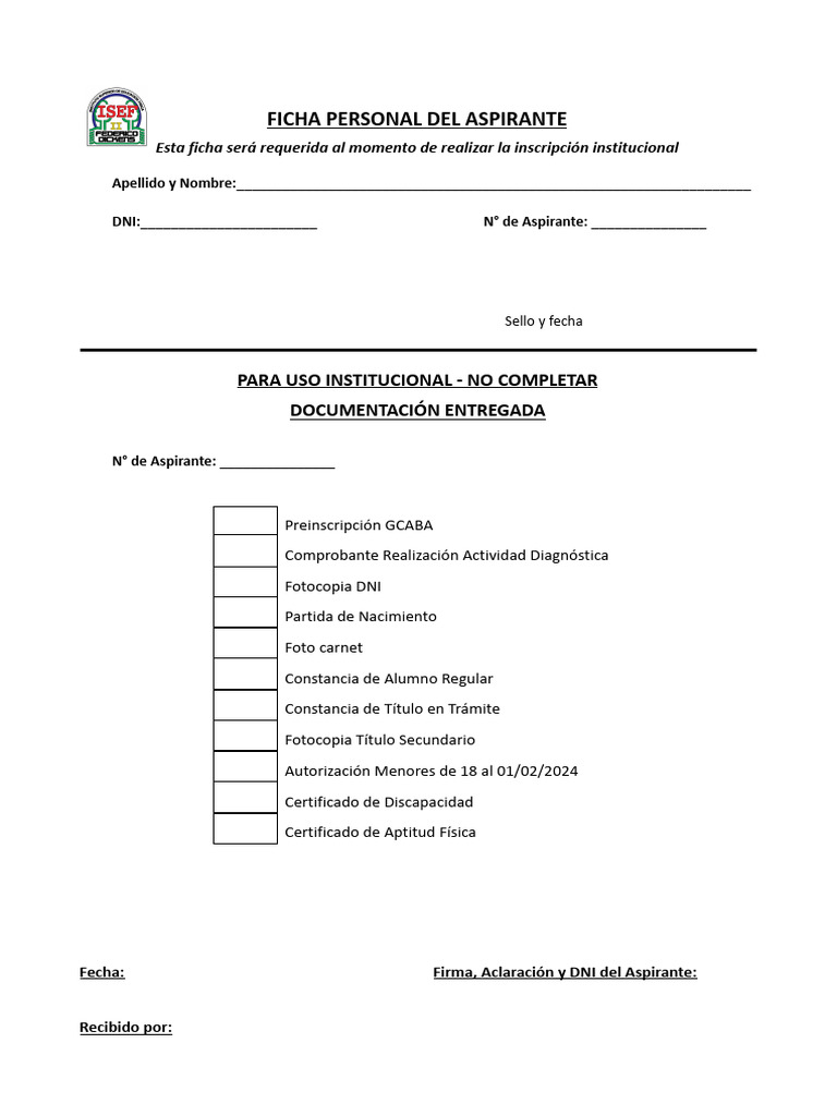 Ficha Ingreso 2024 PDF