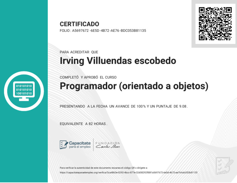 Certificado de Curso de Programador | PDF