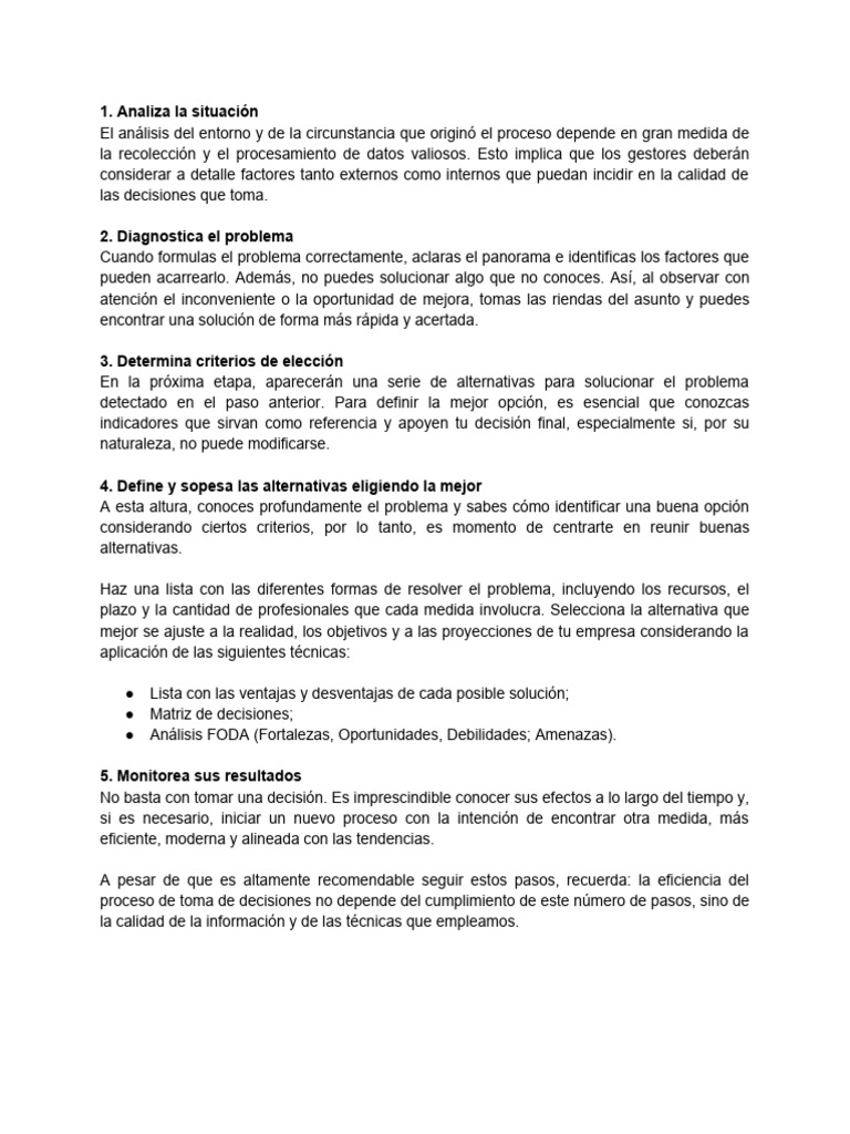 4 Etapas de la Toma de Decisiones | PDF