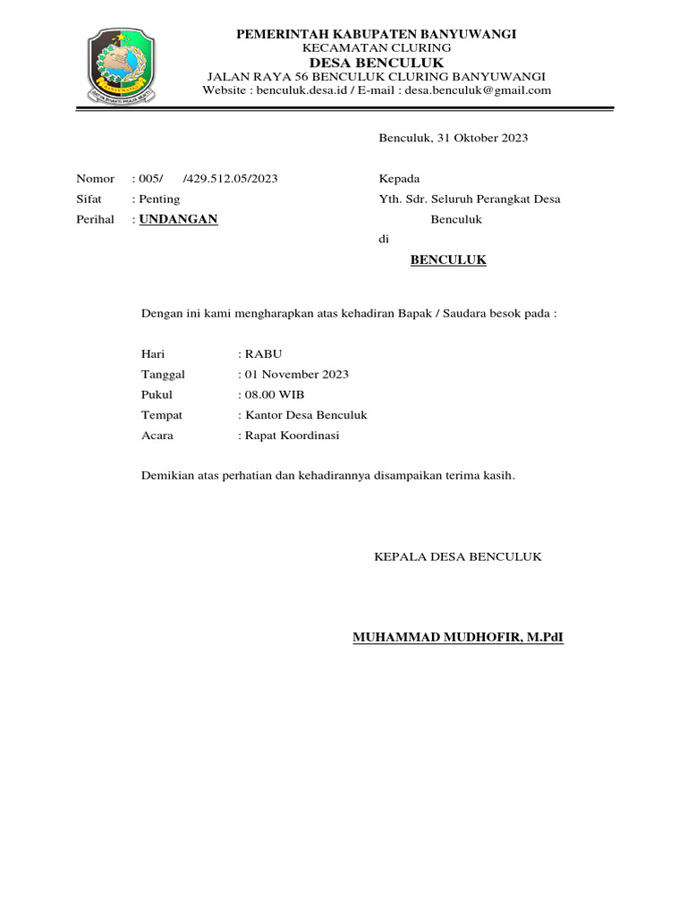 Undangan Rapat Koordinasi | PDF