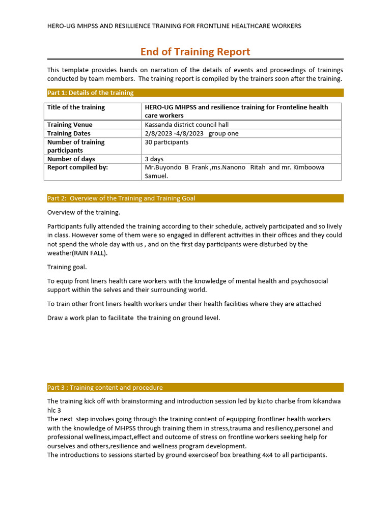 Training Report Template HERO-1 | PDF | Psychological Resilience ...