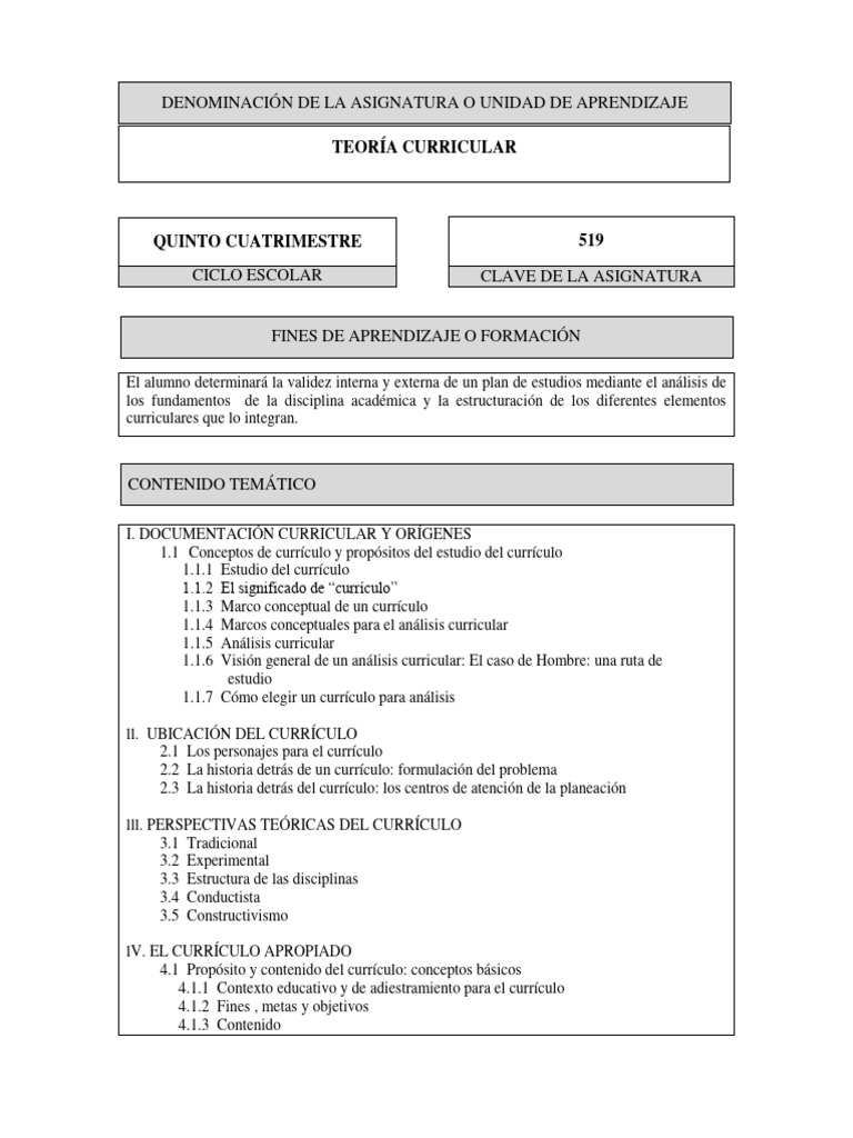 Teoría Curricular | PDF | Plan de estudios | Aprendizaje