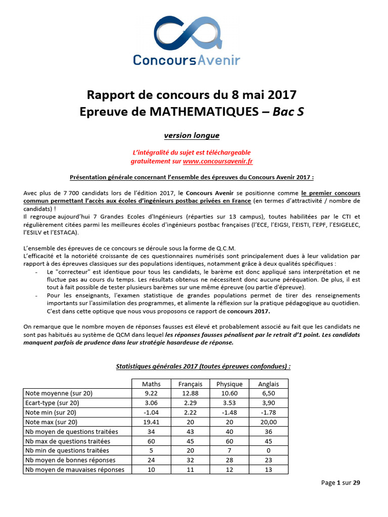 Rapport Maths Bac S 2017 | PDF | Nombre réel | Mathématiques