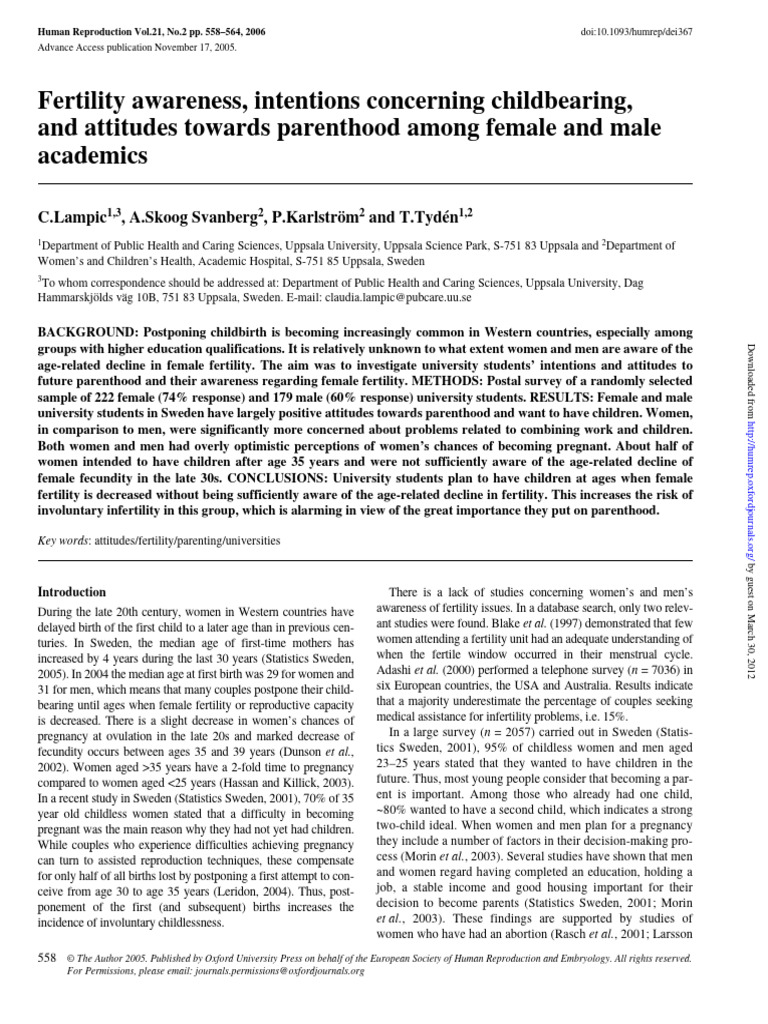 Fertility Awareness Among Academics | PDF | Infertility | Fertility