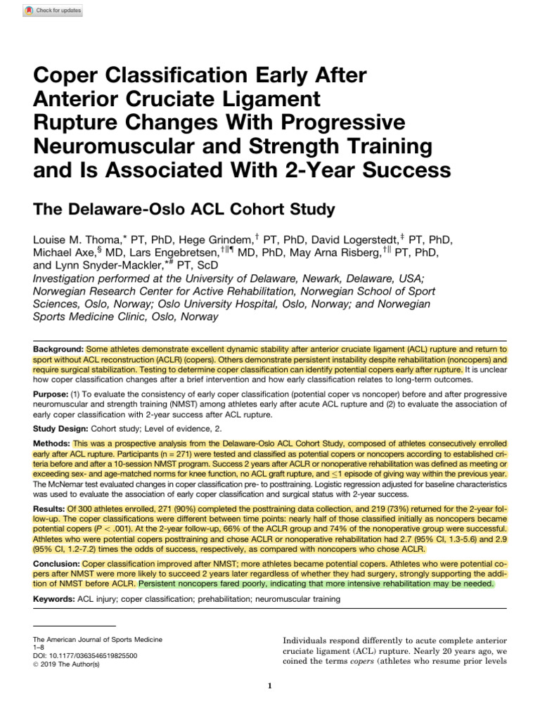 Coper Classification After ACL Injury | PDF | Knee | Physical Therapy
