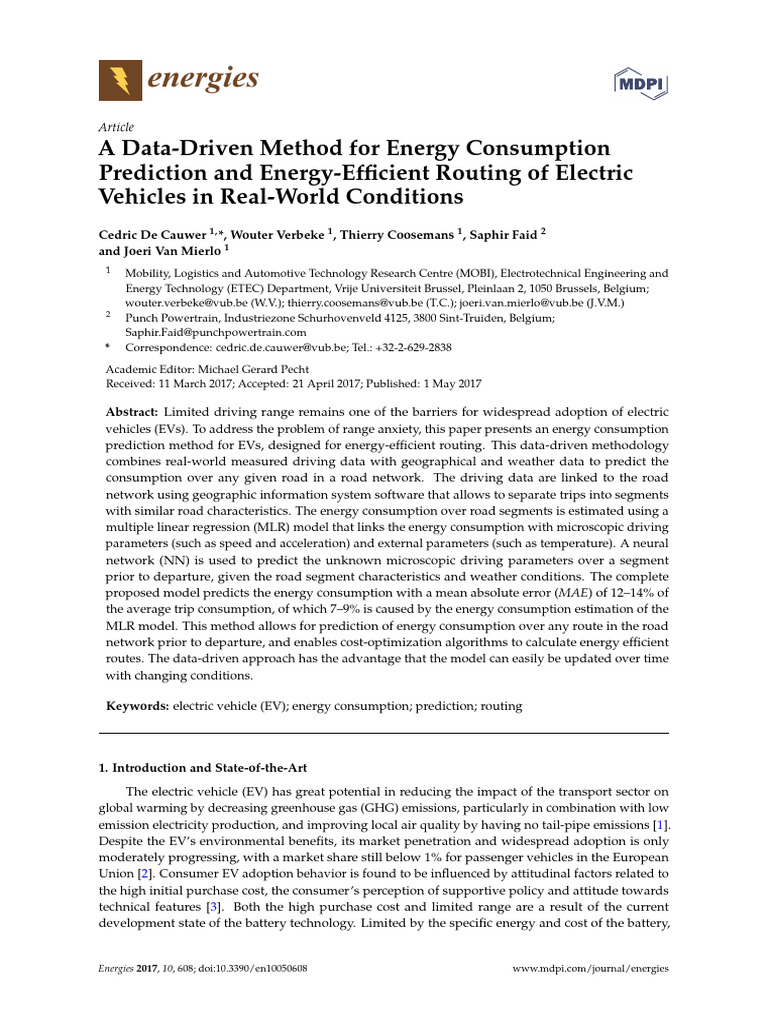 A Data Driven Method For Energy Consumption Prediction And Energy