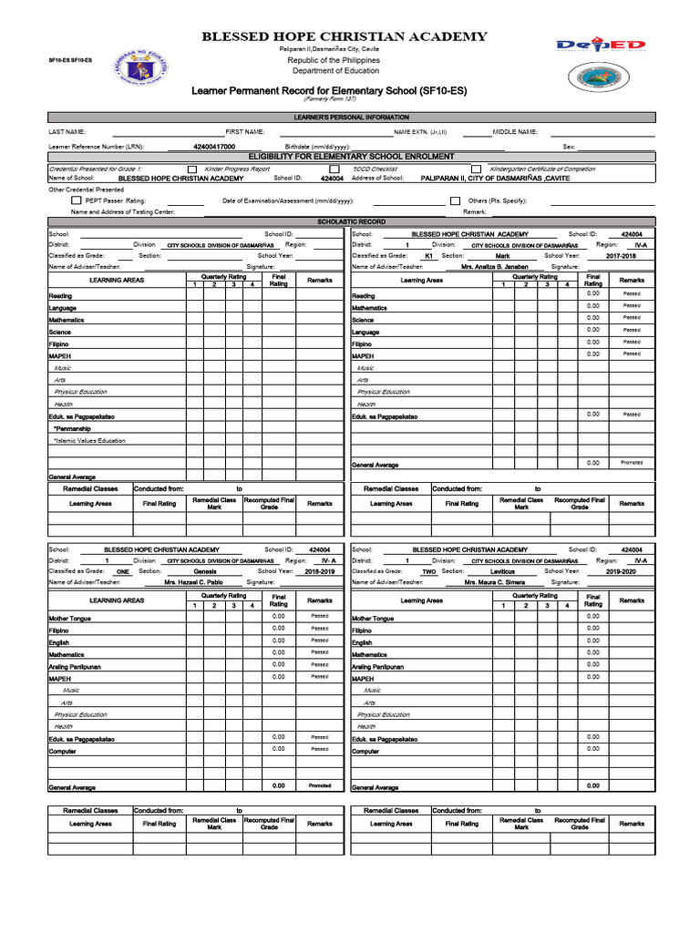 Sf10 Blank Form Deped