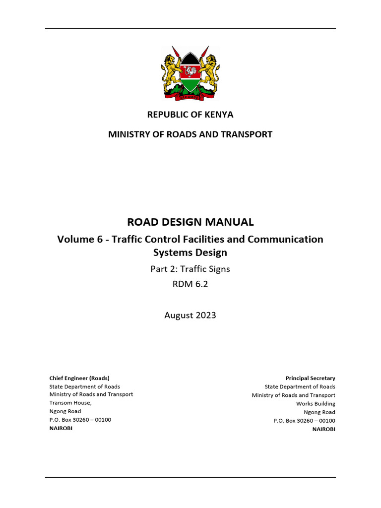 Kenya Road Design Manual: Traffic Signs | PDF | Interchange (Road) | Road