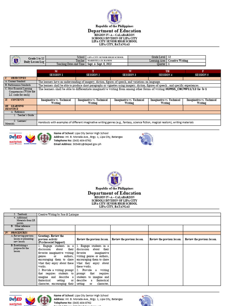 Creative Writing Lesson Plan for Grade 12 | PDF | Learning | Intelligence